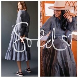 Anthropologie x Mare Mare Agosta Tiered Maxi / Midi Dress Blue MEDIUM